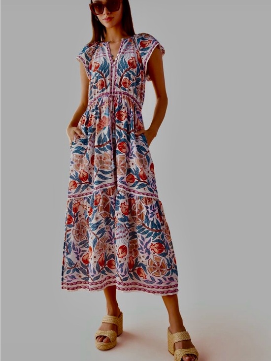 Omika Dresses & Skirts - Omika Cora Midi Dress Floral Boho V-Neck Resort Vacation